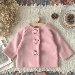 Children Winter Autumn Clothing Soft Coat For Newborn Baby Thicken Pink Bow Button Long Sleeve Jackets Warm Outwears For Girls