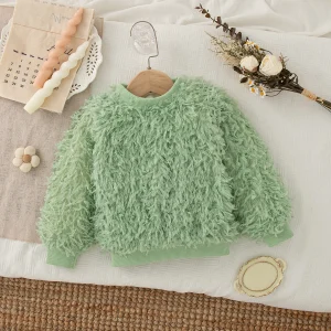 Children's Clothing Fall/Winter Solid-Color Warm Long-Sleeve Baby Girl Top Casual Crewneck Baby Sweatshirt Top