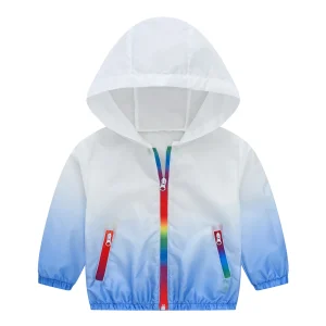 Children's gradual color sunscreen clothes boys and girls summer hooded sunscreen jackets breathable light skin clothing