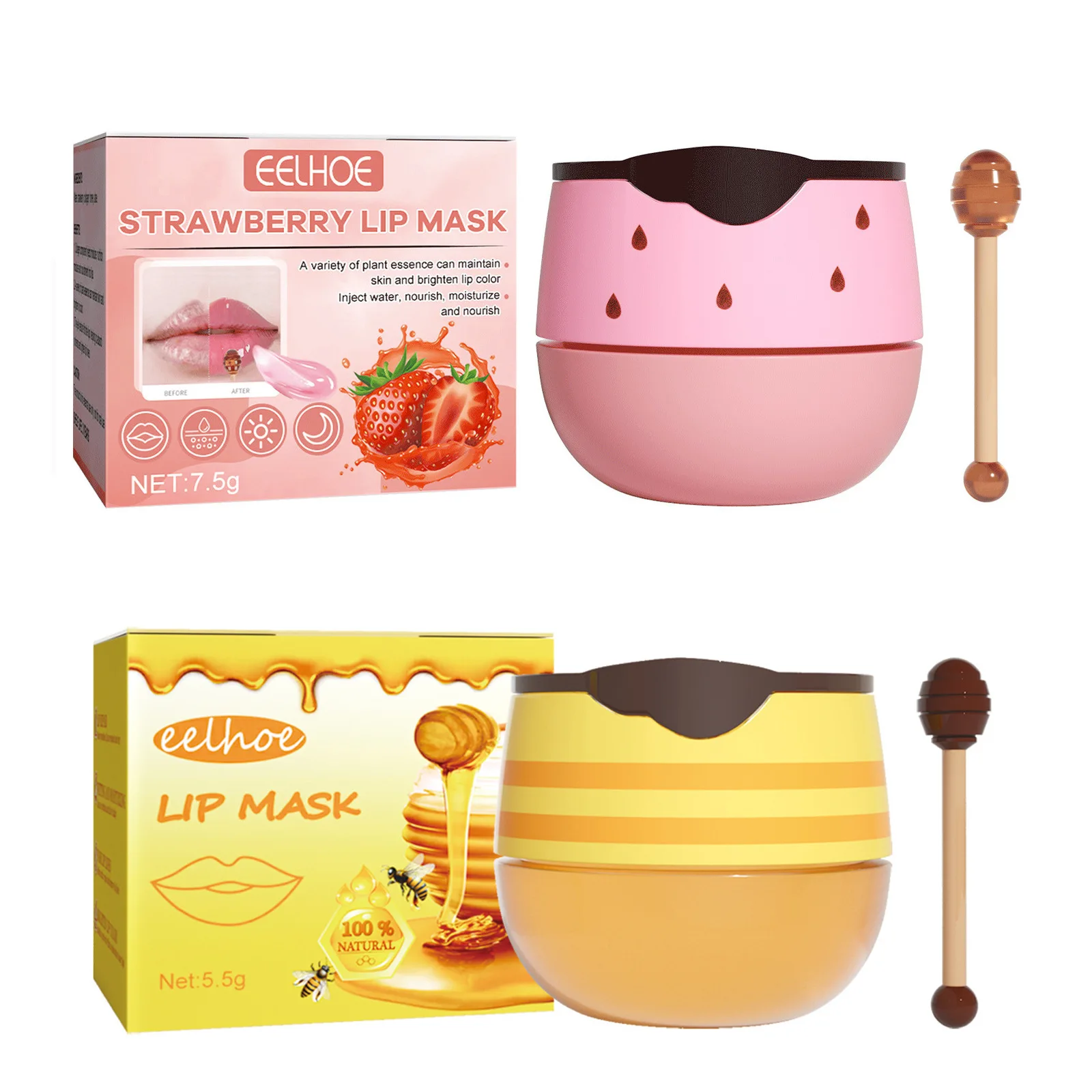 Collagen Lip Sleeping Mask Brightening Lip Color Pink Lips Repair Lipl-ines Chapped Dryness Moisturizing Balm Strawberry Honey - Image 2