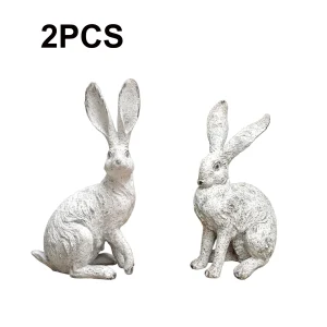 Creative Yard White Rabbit Ornaments Home Park Garden Rabbit Statue Props Resin Sculpture