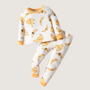 Cute Banana-Printed Kidsren's Pajamas, Pure Cotton Long-Sleeved and Long-Pants Set for Boys and Girls, Spring & Fall Baby Home Clothes