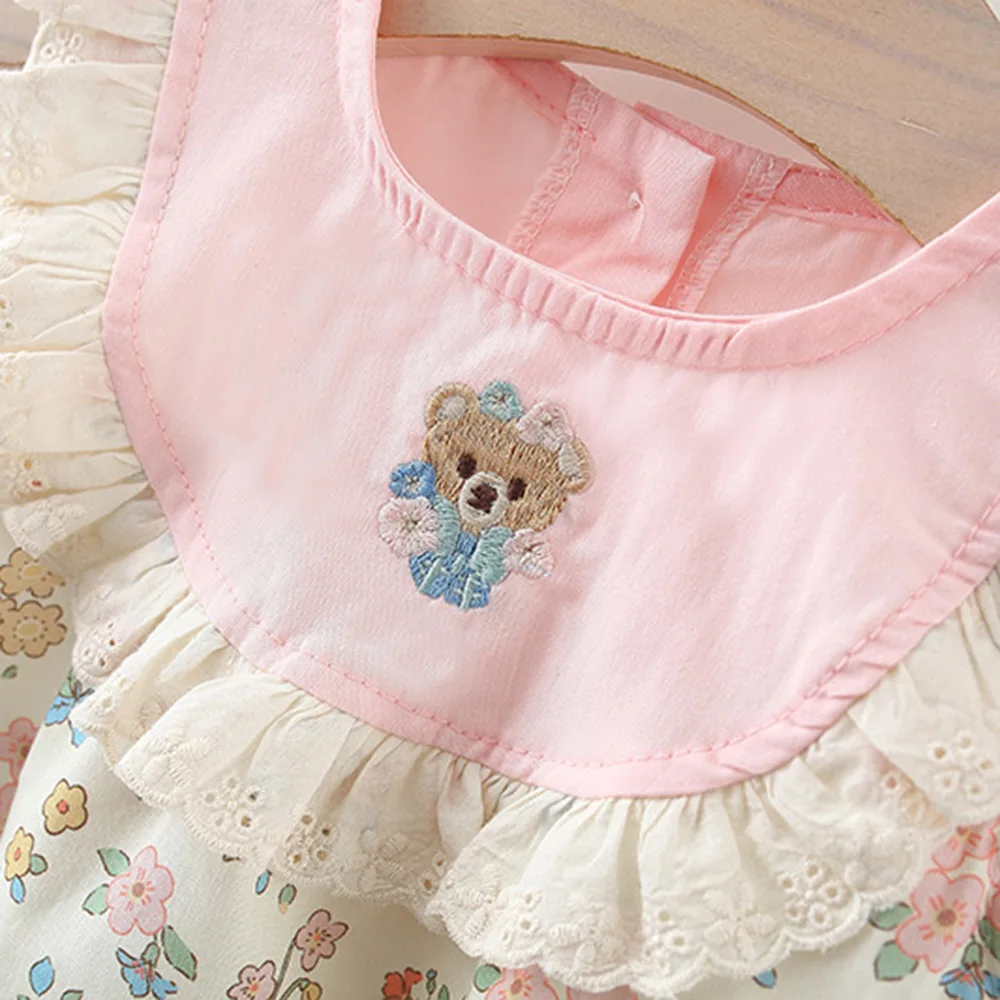 Cute Toddler Girl Dress Lace Design Bear Embroidered Cartoon Print Sleeveless Cotton Dress for Girl Birthday Party Costume - Image 4