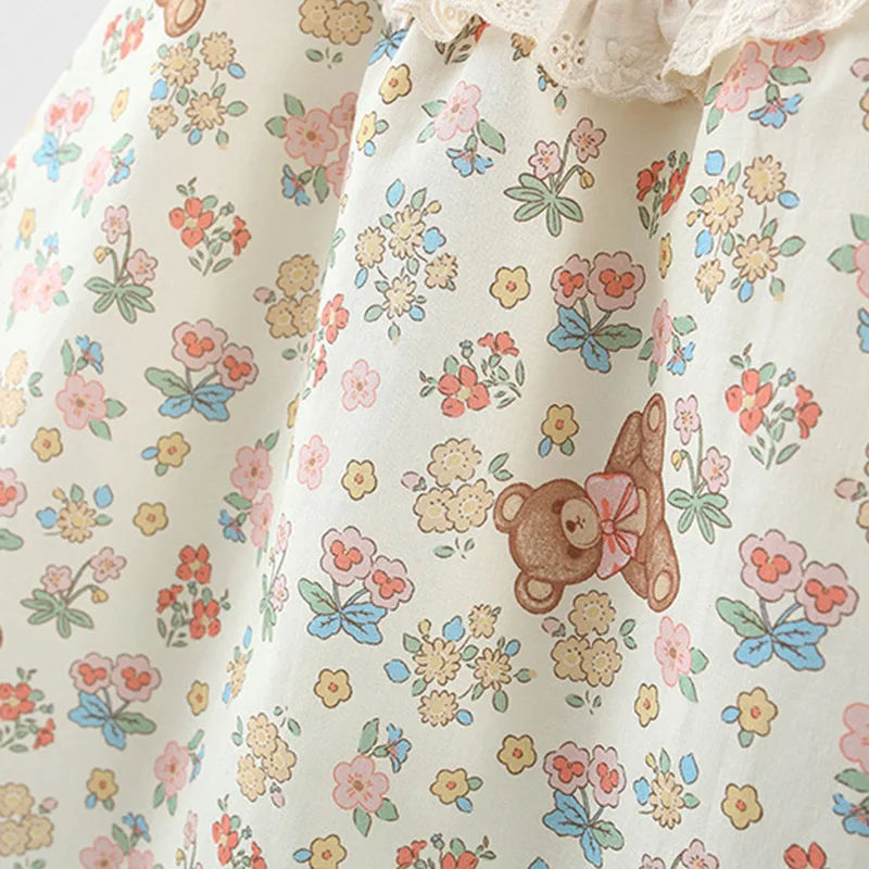Cute Toddler Girl Dress Lace Design Bear Embroidered Cartoon Print Sleeveless Cotton Dress for Girl Birthday Party Costume - Image 6