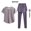 DRUR Women Yoga Pant Sets 2 Pieces Quick Dry Workout Outfits Gym Clothes Loose Sports Top High Waist Leggings Suit Yogawear New