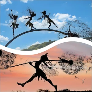 Dancing Fairy Statue Steel Wires Fairy Elf Dandelion Miniature Sculpture Mythical Garden Figurine Fairies Pixies Yard Decor