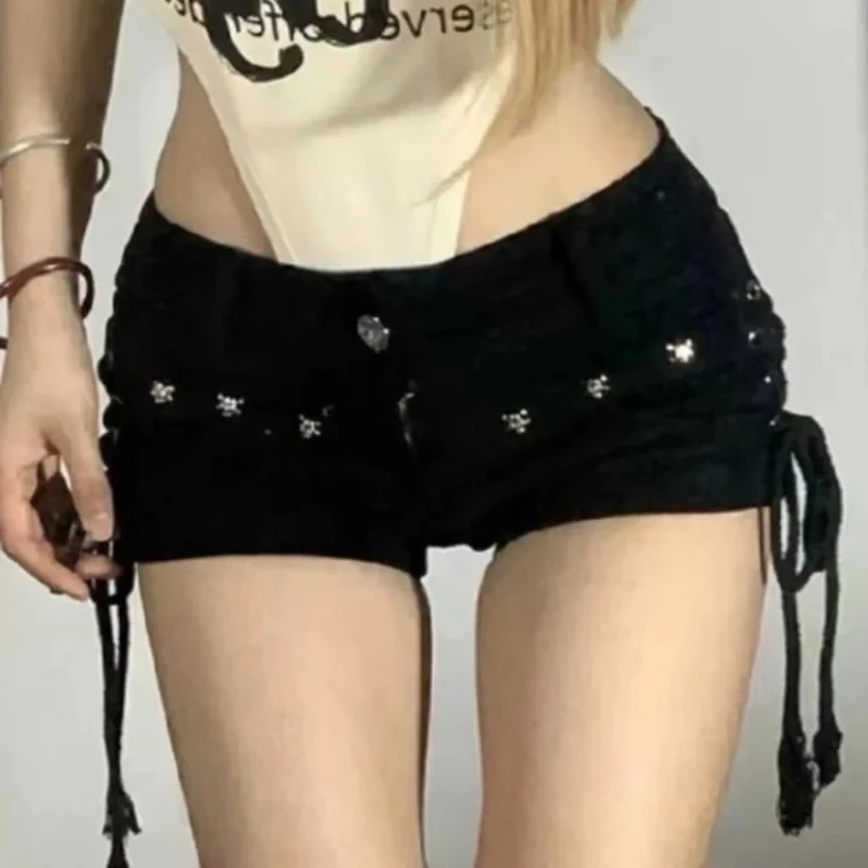 Denim Shorts Women Skinny Creativity Lace-up Jeans Streetwear Personality Students Holiday Fashion Sexy American Retro Leisure