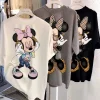 Disney New Minnie Kawaii Fun Women's Printed T-shirt Fashion Summer Cartoon Minnie Top Y2K Women's Extra Large Cotton T-shirt