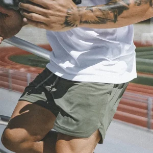 Double-layer sports shorts Men's summer trend loose sports 2 in 1quick dry Breathable running casual training five quarter pants