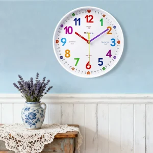 Early Education Wall Clock Colorful Number Kids Learning Time for School Classroom Bedrooms Silent Analog Clock 8/10/12 Inch