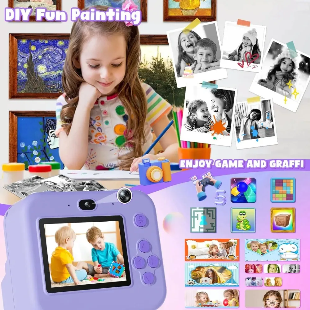 Educational Thermal Instant Print Camera With 32G Card, 1080P Children Mini Digital Video Camera for Kids Learning Development - Image 3