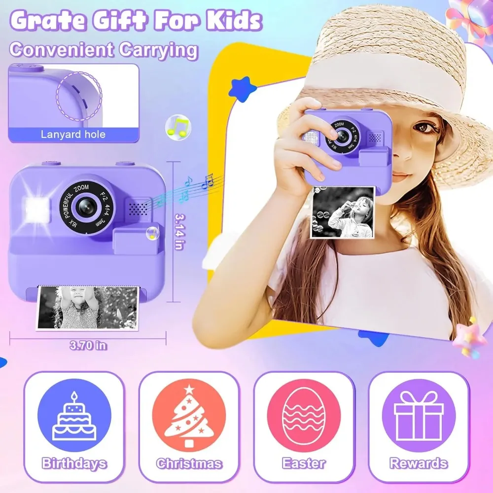 Educational Thermal Instant Print Camera With 32G Card, 1080P Children Mini Digital Video Camera for Kids Learning Development - Image 6