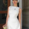 Elegant Sleeveless Backless Slim Fit Mini Dress Women Chic Round Collar A-line Short Dress 2025 Ruffle Edge Casual Dresses