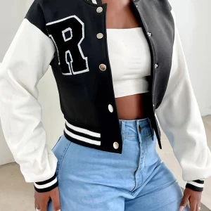 Elegant Women_s Casual Jacket White Autumn Winter Button Baseball Aviator Cropped Jackets For Women Long Sleeve Crop Outerwear