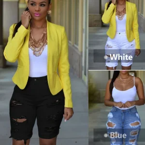 Europe and the United States style five quarter pants slim-fit button high waist lift hip ripped summer jean shorts for women