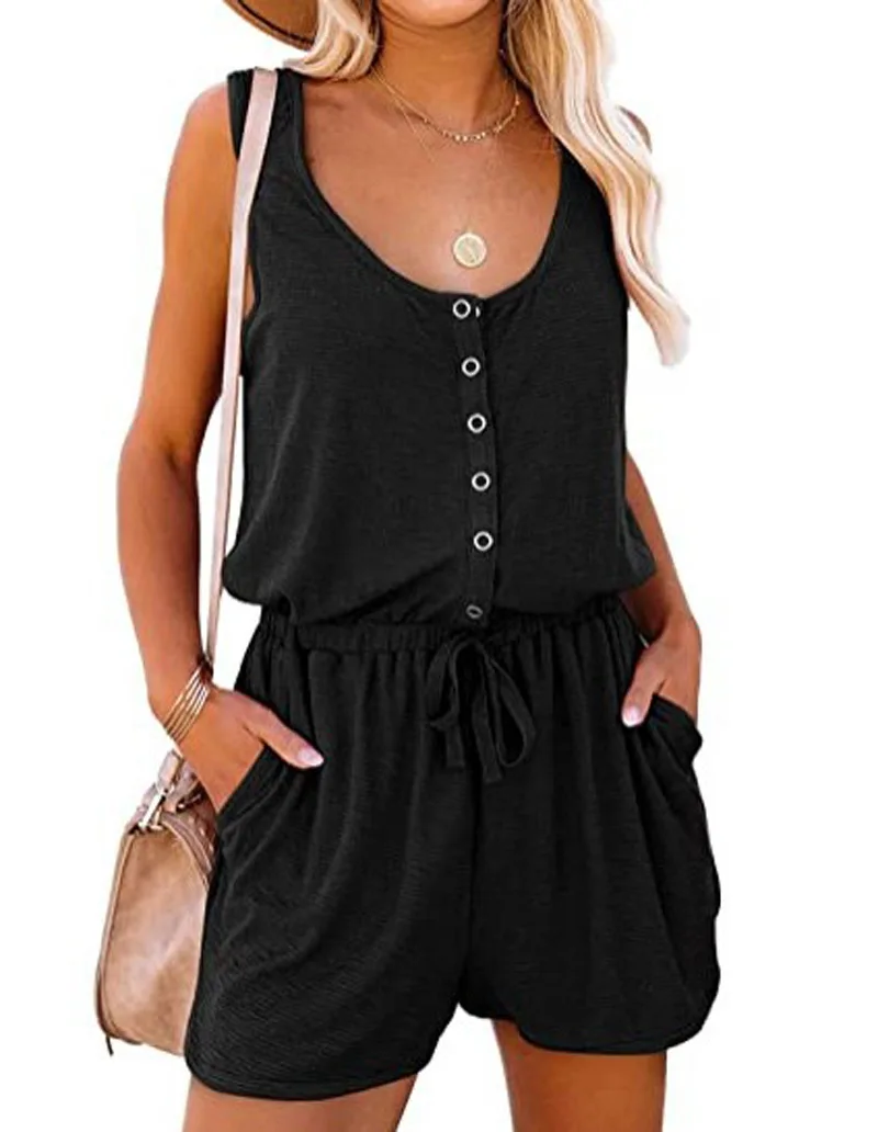 European and American Women's Summer Cross-Border New Sleeveless Jumpsuit With Waist Tied Casual Loose Wide leg Shorts - Image 6
