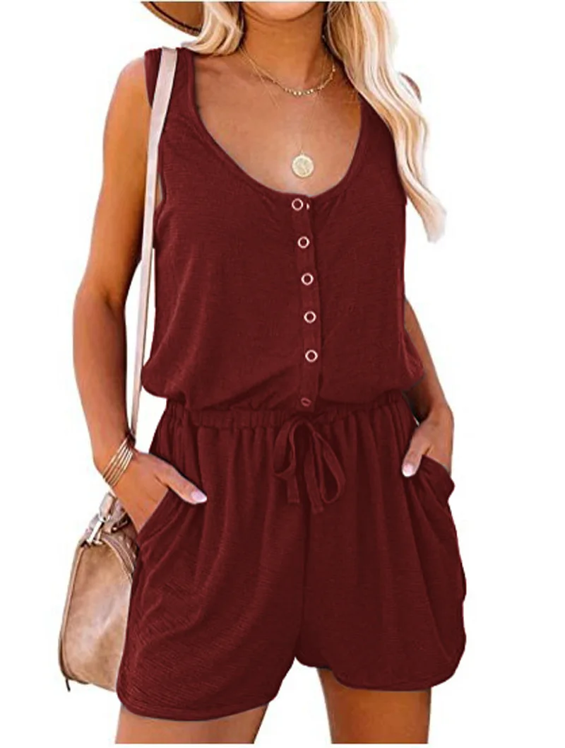 European and American Women's Summer Cross-Border New Sleeveless Jumpsuit With Waist Tied Casual Loose Wide leg Shorts - Image 5