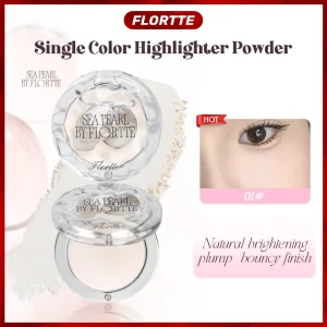 FLORTTE Single Highlighter Powder, Natural Transparent Watery Glow, Brightens Skin Tone & Creates 3D Makeup