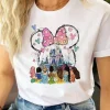 Fashion Disney Princess Printed T Shirt Watercolor Magic Castle Princess Women T Shirt Short Sleeves Crew Neck Female Clothes
