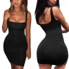 Fashion Square Neck Spring Autumn Black Wrap Ruched Bodycon Dress Women Sexy Backless White Elegant Short Mini Party Dress