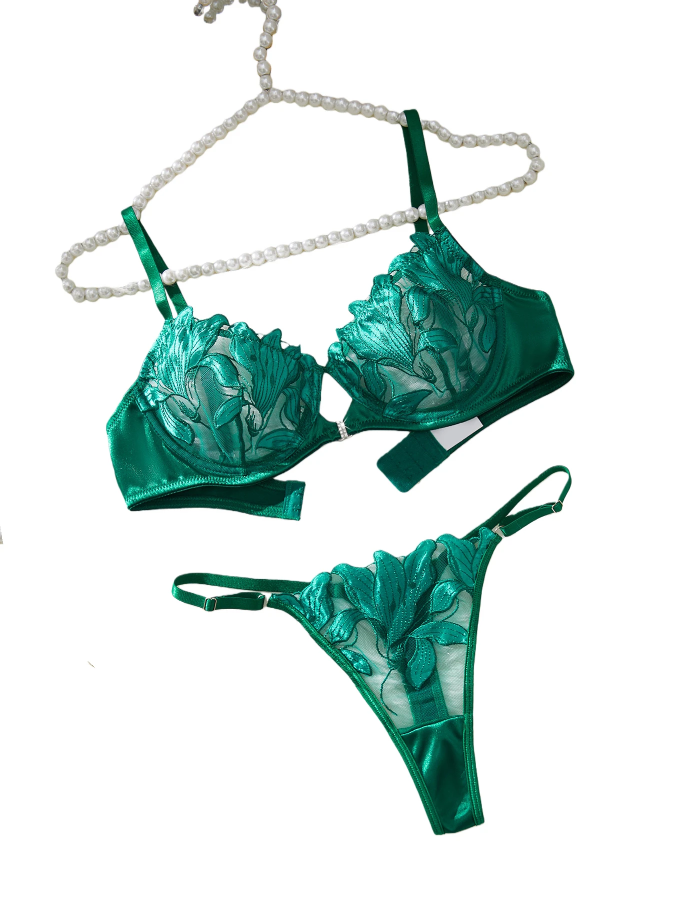 Floral Embroidery Sexy Lingerie Set Women Transparent Bralette Underwire Push Up Bra Panty 2 Piece Set