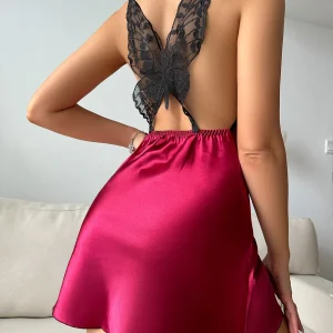 Floral Print Slip Nightdress V Neck Butterfly Beauty Back Sleep Dress Women's Sleepwear Dresses