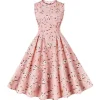 Floral Print Summer Dress Women Elegant Retro Sleeveless Vacation Beach Dress 50S Party Vestidos