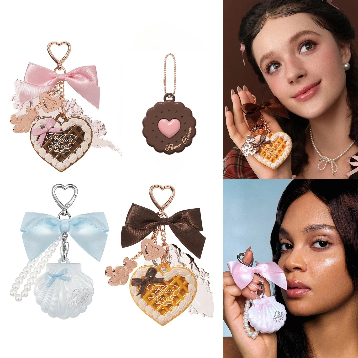 FlowersKnow Cupid Sweetie Bear Face Powder with Blush Highlighter Pendant Long Lasting Portable Makeup Decoration