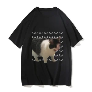 Fun Meme Sad Crying Cat Printed Women Men Casual T-Shirt Harajuku T Shirts Casual Fashion Tees Clothes Short Sleeve Daily Wear