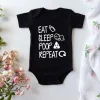 Funny Eat Sleep Poop Repeat Letter Printed Newborn Baby Romper Infant Short Sleeve Baby Body Clothes Boy Girl BodySuit 0-24M