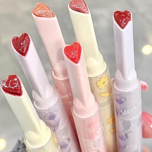 Gege Bear Floral Whisper Moisturizing Mirror Shine Lipstick — Glossy Jelly Finish, Heart-Shaped Bullet, Hydrating Lip Balm