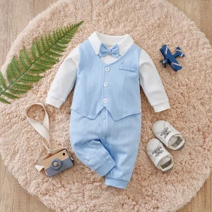 Gentleman Baby Boys bow tie Cotton Clothing Spring and Autumn Children One-Piece long sleeves Jacket 0-2 years old Rompers
