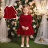 Girls' Dresses Spring/Fall Solid-Color Floral Long-Sleeve Baby Girl Dresses Adorable First Birthday Baby Dresses Baby Girl Cloth