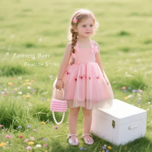 Girls Dresses Summer Butterfly Printed Mesh Sling Baby Girl Dresses Cute Bowknot Birthday Party Baby Dresses Baby Girl Clothes