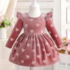 Girls Spring Autumn Flutter Sleeve Flocked Dress, Pink Heart, Daily Wear, Birthday/Valentine Gift, Girls & Baby Dress