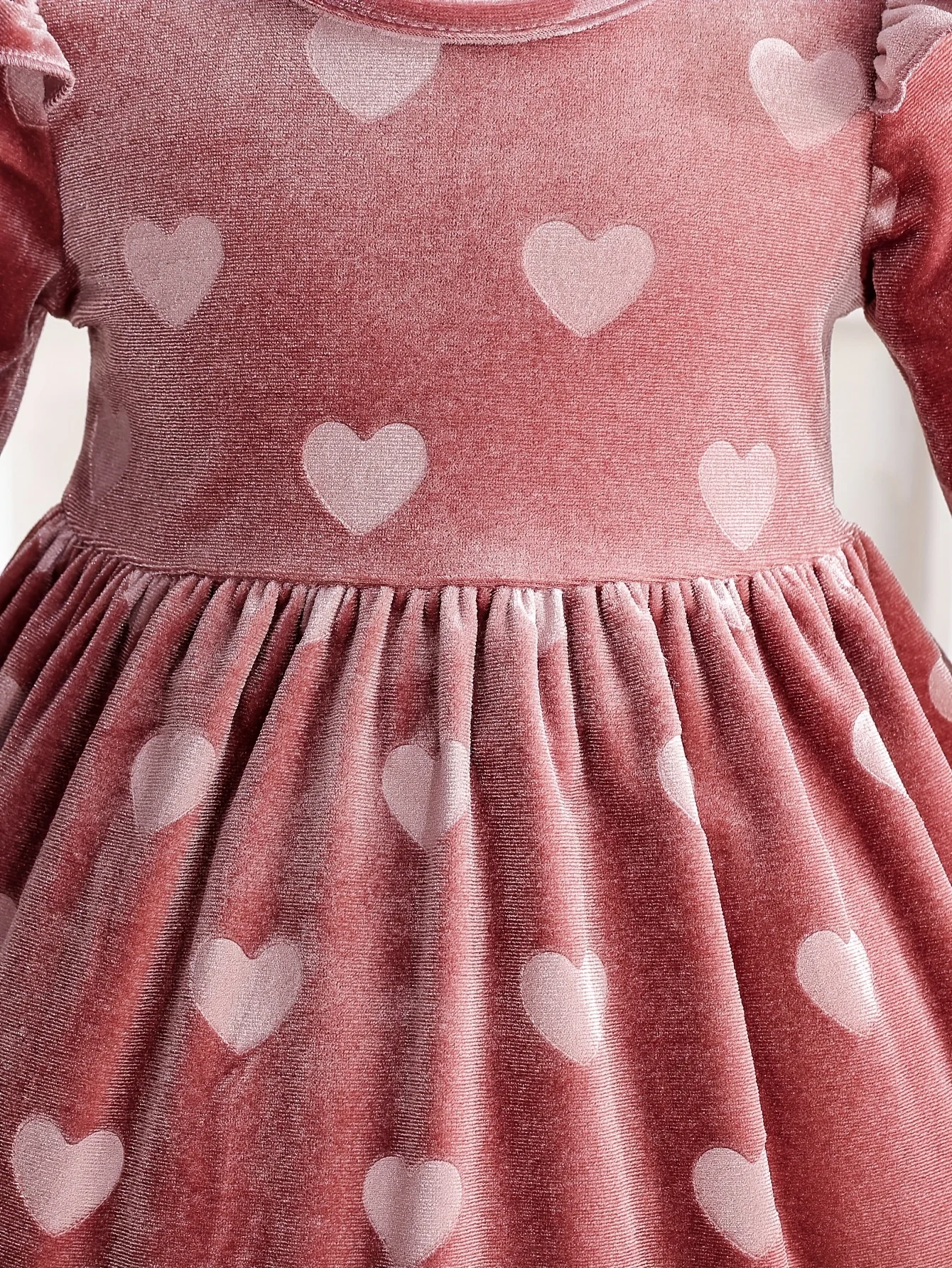 Girls Spring Autumn Flutter Sleeve Flocked Dress, Pink Heart, Daily Wear, Birthday/Valentine Gift, Girls & Baby Dress - Image 4