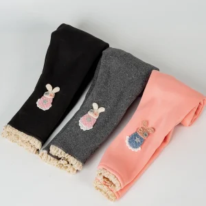 Girls' Warm Tight Pants 2-11 Year Old Cartoon Rabbit Plush Children's Pants Thick Fashion Solid Color Autumn/Winter Leggings