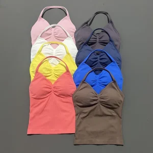 Gym Halter Top Woman Longline Strappy tank Padded Yoga Clothing Removable Cups Yoga Tank Tops Fitness Workout Running Activewear