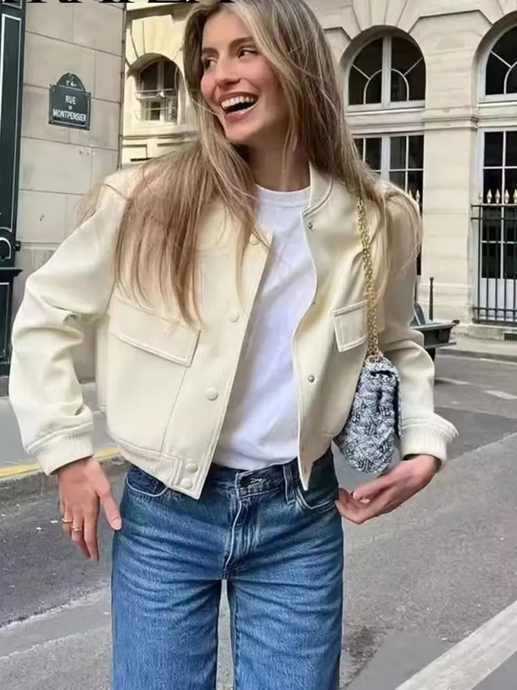 HH 2024 Women Elegant White Coat Long Sleeve Button Bomber Jacket Fashion Woman Casual Solid Office Lady Y2K Outerwear - Image 2