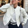 HH 2024 Women Elegant White Coat Long Sleeve Button Bomber Jacket Fashion Woman Casual Solid Office Lady Y2K Outerwear