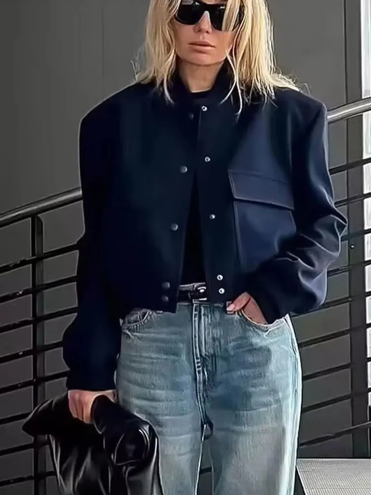 HH 2024 Women Elegant White Coat Long Sleeve Button Bomber Jacket Fashion Woman Casual Solid Office Lady Y2K Outerwear - Image 3