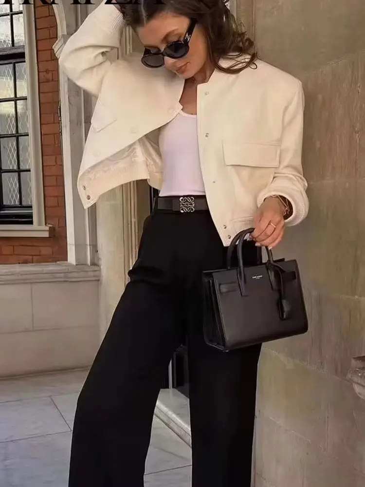 HH 2024 Women Elegant White Coat Long Sleeve Button Bomber Jacket Fashion Woman Casual Solid Office Lady Y2K Outerwear - Image 5