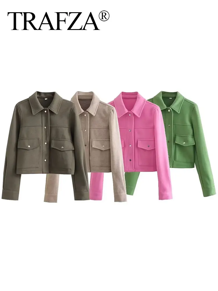 HH Women's Jackets Button Down Turndown Collar Jacket With Pockets Autumn Winter Women Elegant Solid Coat Streetwear - Image 2