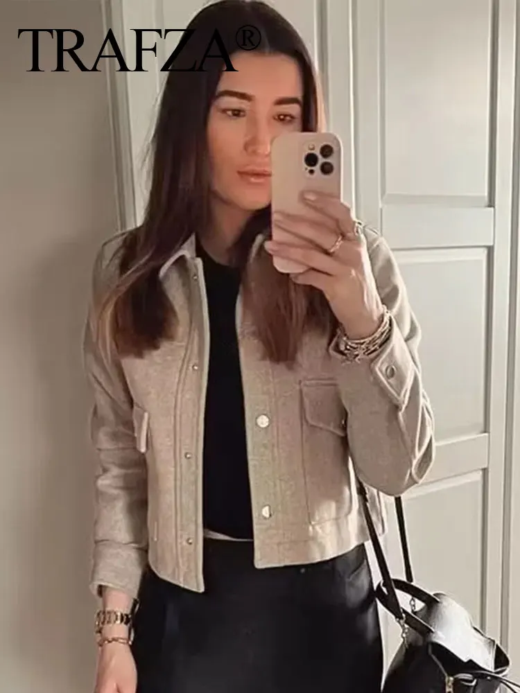 HH Women's Jackets Button Down Turndown Collar Jacket With Pockets Autumn Winter Women Elegant Solid Coat Streetwear - Image 6