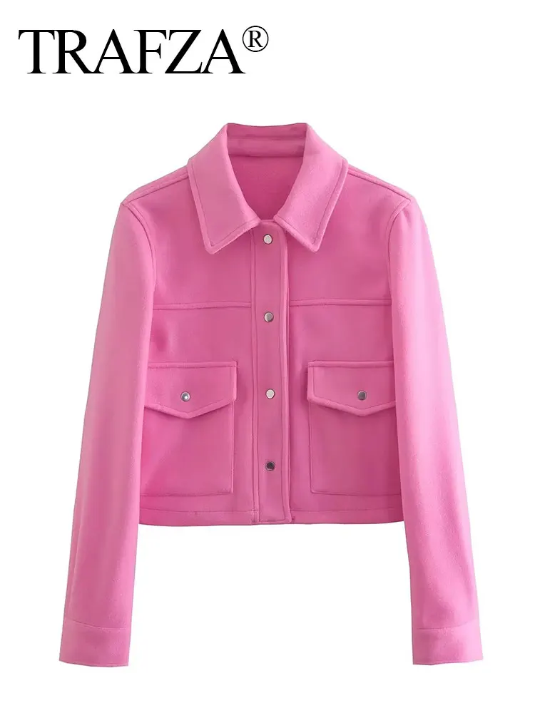 HH Women's Jackets Button Down Turndown Collar Jacket With Pockets Autumn Winter Women Elegant Solid Coat Streetwear - Image 3