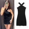 HXAO Black Halter Dresses 2025 Women's Spring Summer Elegant Short Dresses Fashion Casual Sexy Party Evening Mini Dress Vestidos