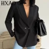 HXAO Blazer Women Double Breasted Pocket Women's Jacket 2025 Long Sleeve Casual Blazers Woman Chic Office Wear Ladies Coat