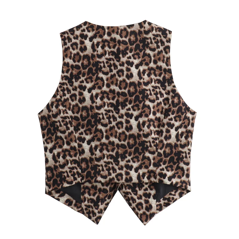 HXAO Leopard Women Vest Vintage Sleeveless Vest Woman Outerwears Animal Print Cropped Suit Vest V Neck Waistcoat Short Coats - Image 4