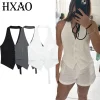 HXAO Women's Suit Vest Halter Neck Sleeveless Vest Woman Off Shoulder Black White Short Vest 2024 Casual Backless Formal Vests