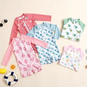 Happyflute Infant Long Sleeve Swimwear One-Piece Quick Dry Fabric Baby Boy Girl Summer Sun Protection Bathing Suit
